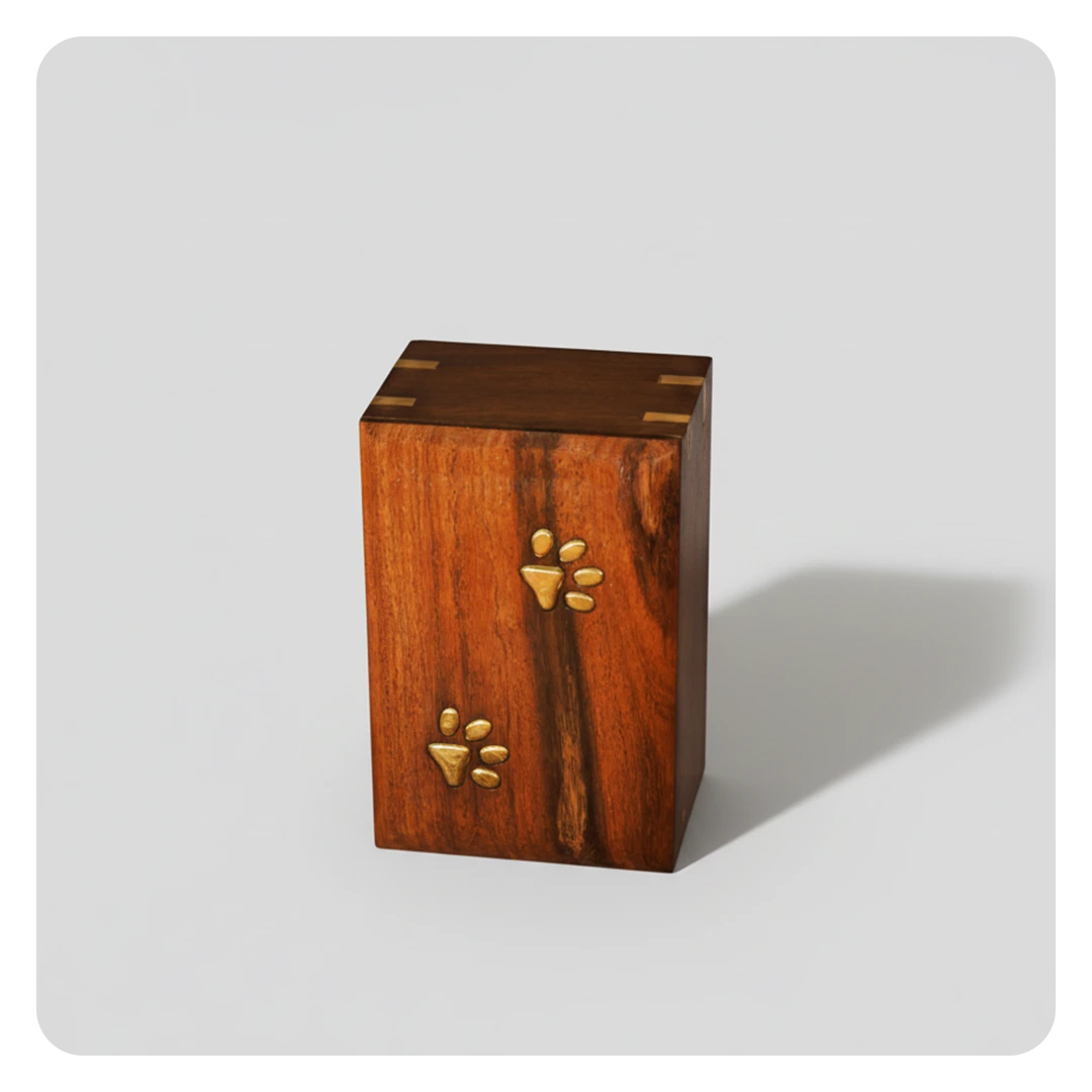 Wooden urn with paw prints